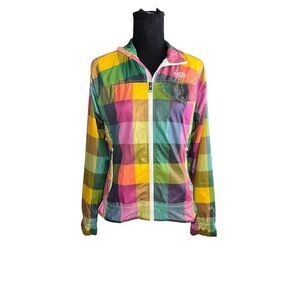 The North Face Womens Full Zip Multicolor Plaid Windbreaker Shell Jacket medium